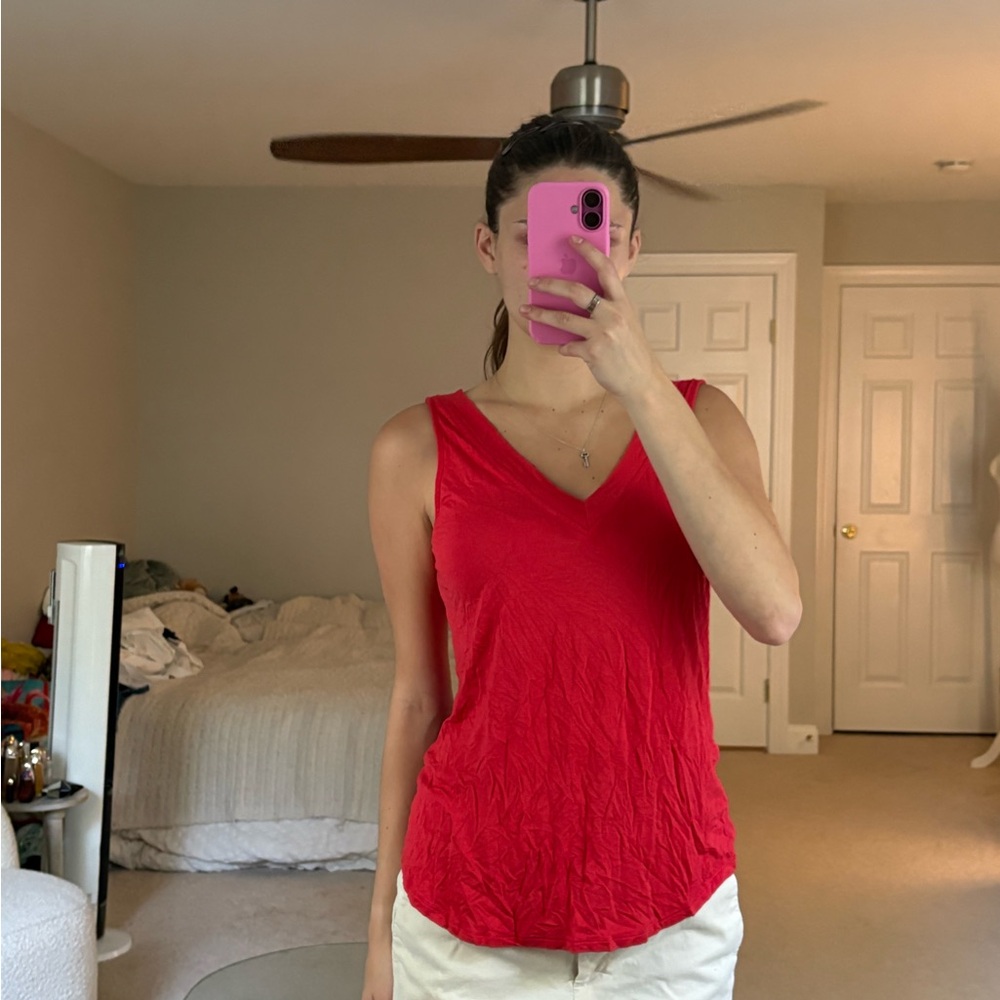 White House Black Market Red Sleeveless V-Neck Top